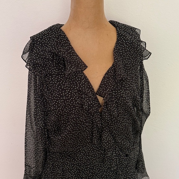 3.1 Phillip Lim sz 10 Black Cream 100% silk Patterned Dress 35” length ruffles - Picture 2 of 12